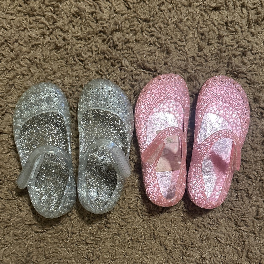 Kids Glitter Jelly Shoes - Pink and Silver